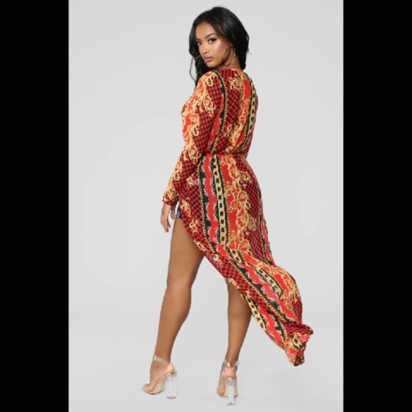 Chain Print Knot Tunic - Red/Gold - Picture 3 of 4